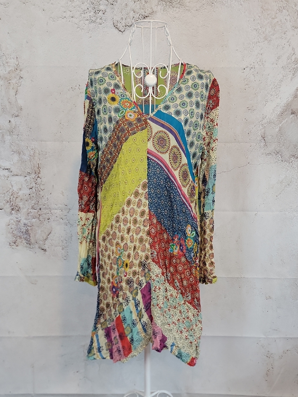 Johnny Was Boho Style Midi Dress Patchwork Floral Womens Size S
